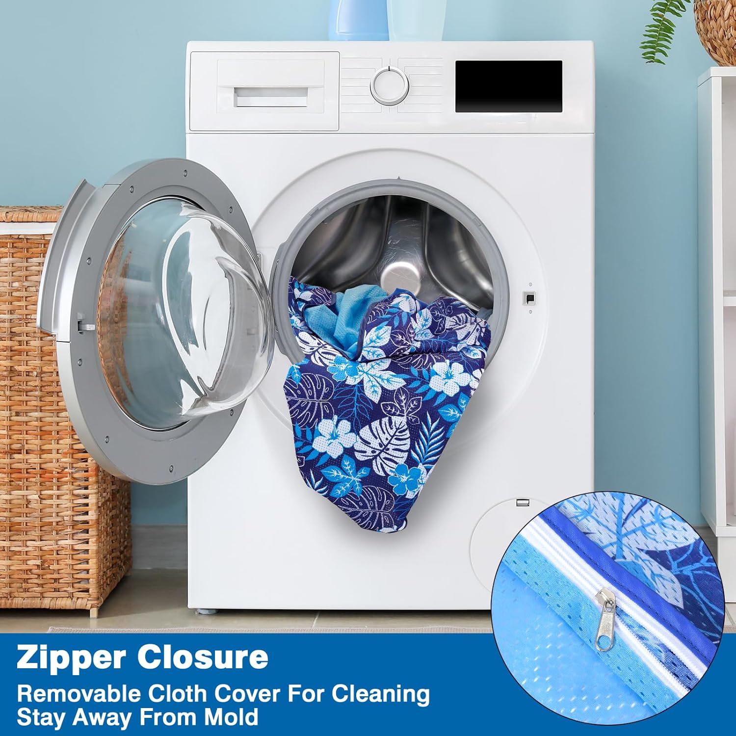 WERNNSAI Oversize Pool Floats Lounge for Adults 74" x 37.4" Extra Large Inflatable Pool Raft with Cup Holder Headrest Fabric Covered Multi-Purpose Pool Floaties for Party Lake Beach