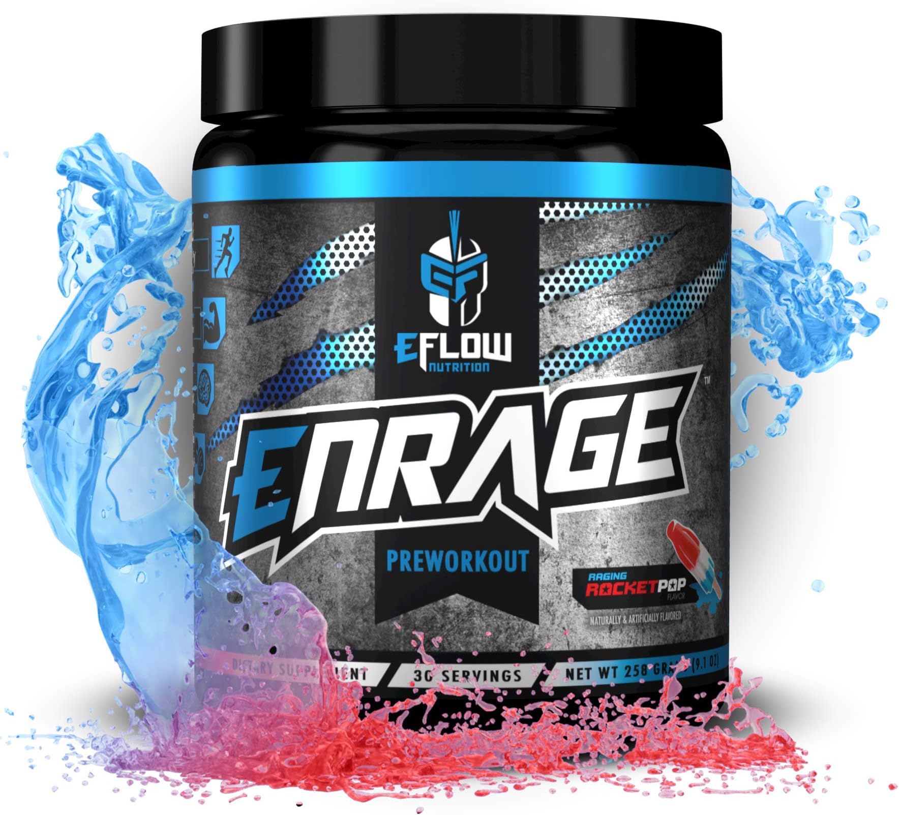 ENRAGE Preworkout - 4 Flavor Choices - Creatine, Beta Alanine, Citrulline, Agmatine, Caffeine, Energy, Focus, Strength, Endurance, Performance, Pump … (Rocket Pop)