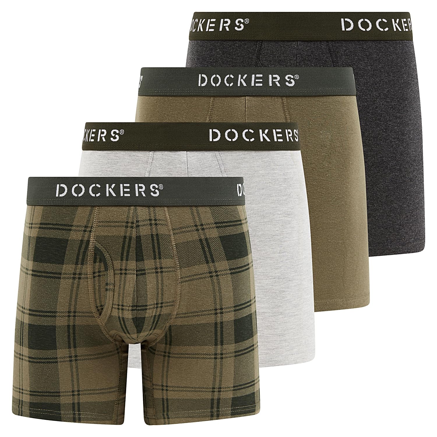 Docker's Mens Stretch Boxer Brief Underwear Stretch Cotton Underwear 4 Pack