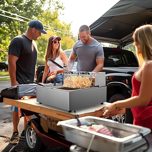 Miniatura 2 de Freidora comercial de doble tanque de 5000 W, freidora de 24 litros con cestas de tanque duales, protección contra sobrecalentamiento, freidora