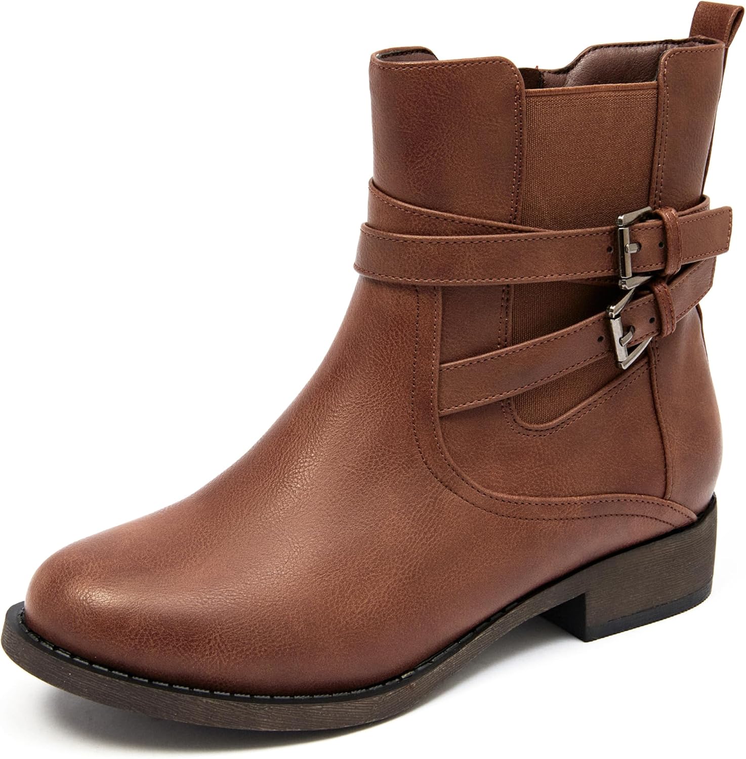 Ataiwee Women's Ankle Boots - Classic Side Zip, Comfortable Platform, Cover with Buckle Strap, Round Toe, Low Chunky Heel Comfort Slip On Fashion (Black/Dark Brown/Grey) Boots.