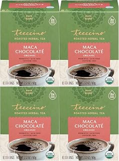 Teeccino Herbal Tea – Maca Chocolaté – Adaptogenic Peruvian Maca, Cacao, Chicory, Prebiotic, Caffeine Free, Acid Free, Coffee Alternative (10 Count (Pack of 4))