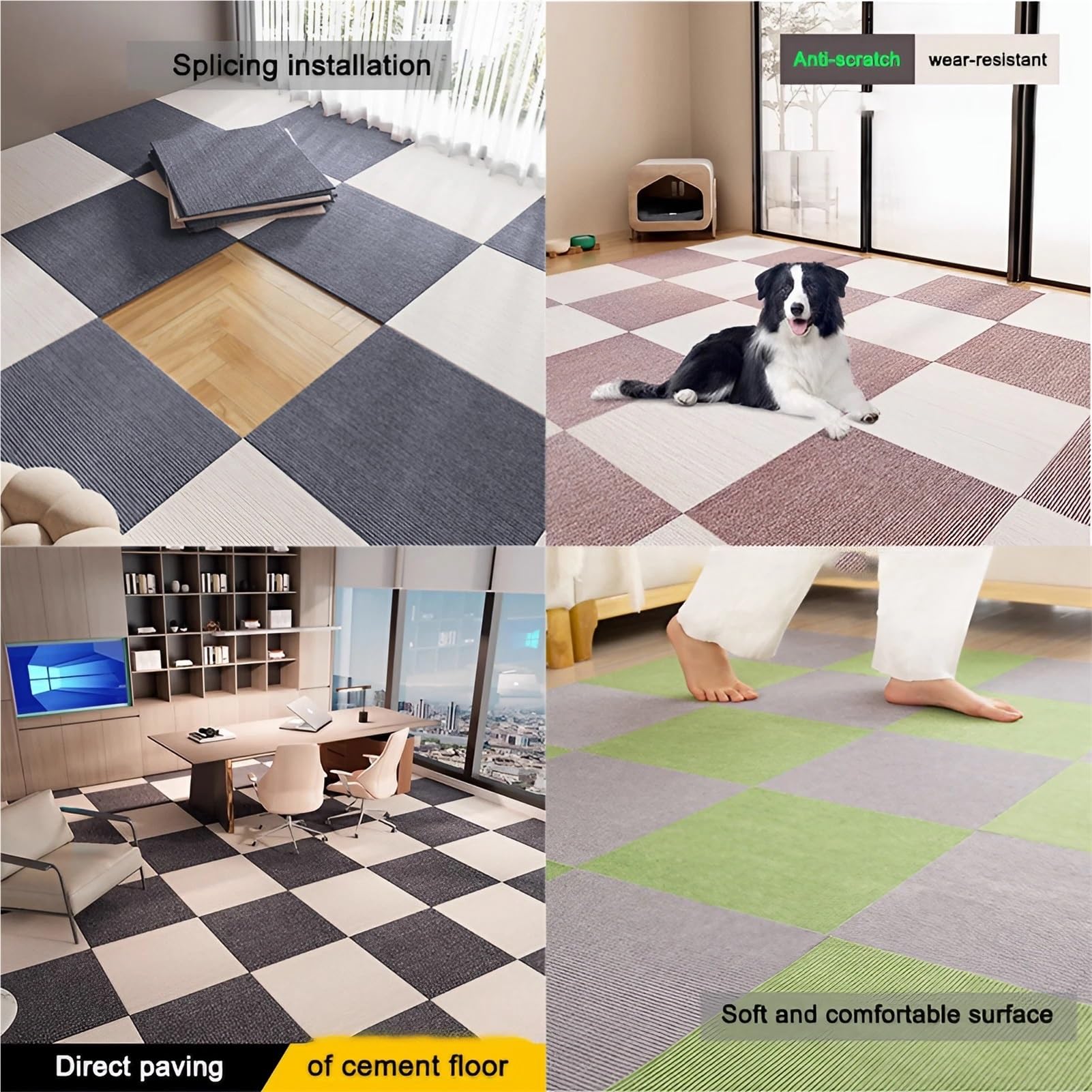 Revêtement Sol Autocollant 30x30cm Antidérapant, Dalle Moquette Acoustique Moelleuse, Tapis Carré Imbriqué pour Bureau, Maison et Espaces Commerciaux(Cream White,16 x 16 Inch-9 Pcs)