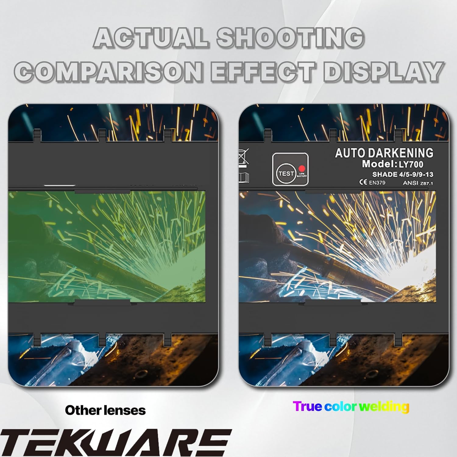 TEKWARE Auto Darkening Welding Helmet, True Color 1/1/1/1 Optical Clarity, 4 Arc Sensors 1/10000s Fast Switching, Large Viewing 3.94"x3.27", Shade 4/5-9/9-13 for TIG MIG ARC Grind