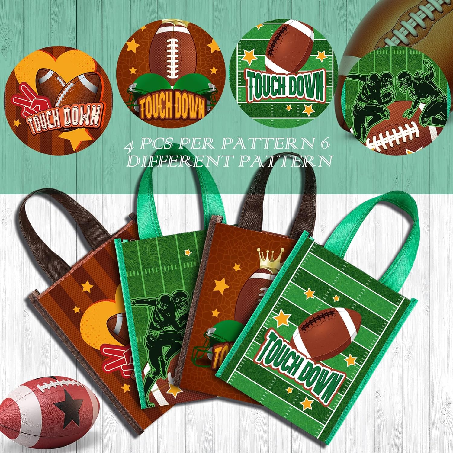 Estune 24 Pack Football Party Favor Tote Bags with Handles, Reusable Non-woven Goodie Treat Bags, Touchdown Sports Gift Bag for Football Birthday, Tailgate, Team Event Party Supplies - Image 4