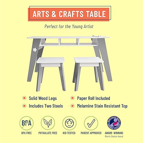 Miniatura 3 de Wildkin Juego de mesa para niños y niñas, diseño moderno de mediados de siglo, incluye dos taburetes, cubos de papel y almacenamiento debajo que