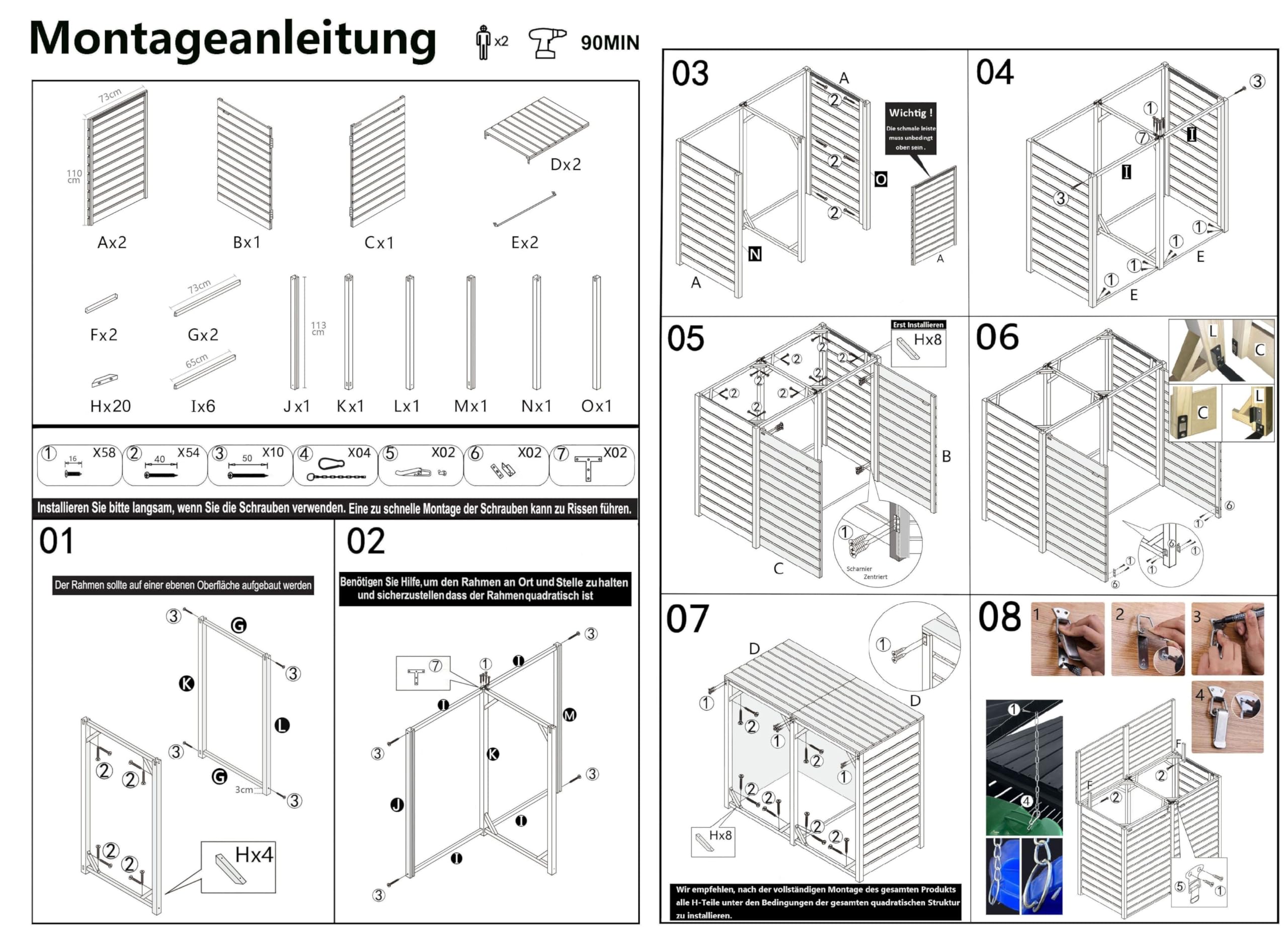 Mülltonnenbox Heide Mülltonnenverkleidung Mülltonnecontainer Holz imprägniert in anthrazit 120L - 240L vormontiert (2 Tonnen)