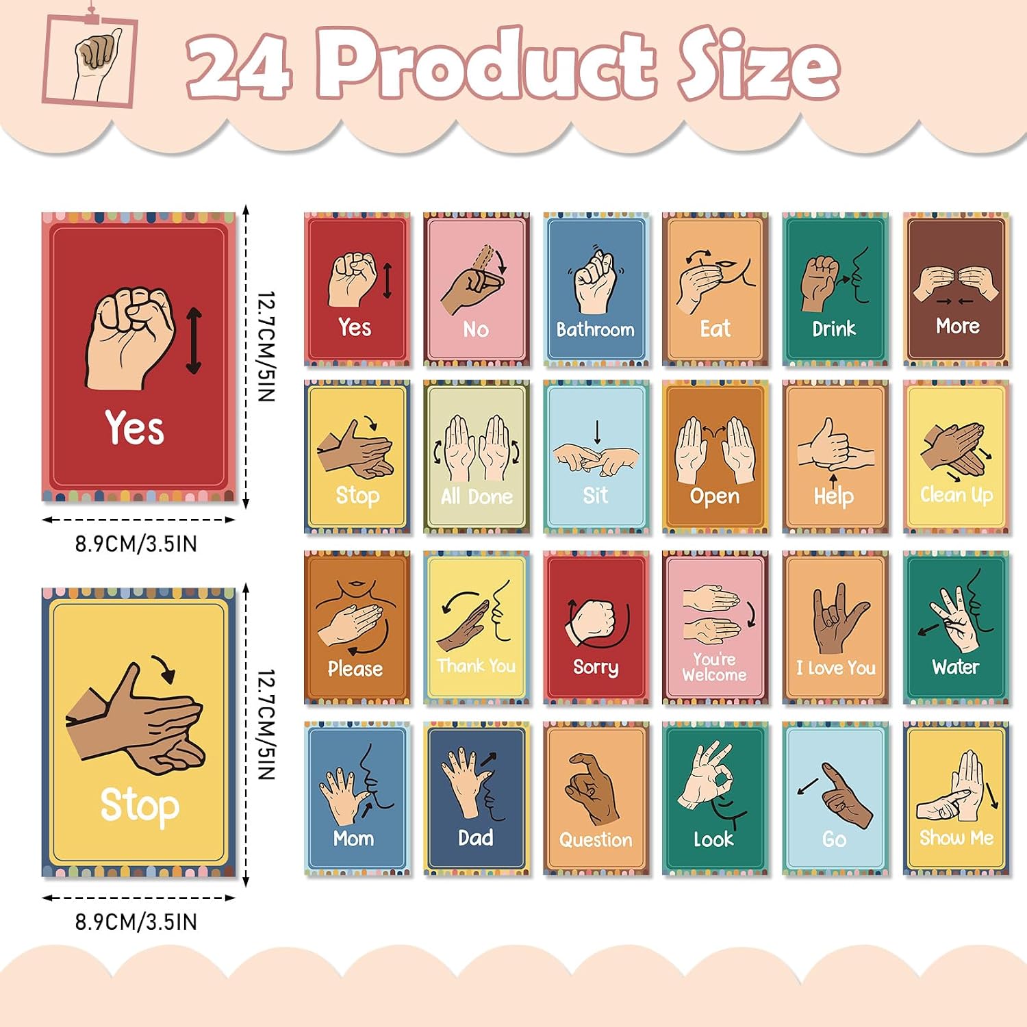 24Pcs Sign Language Posters for Classroom ASL Flash Cards for Kids image 2