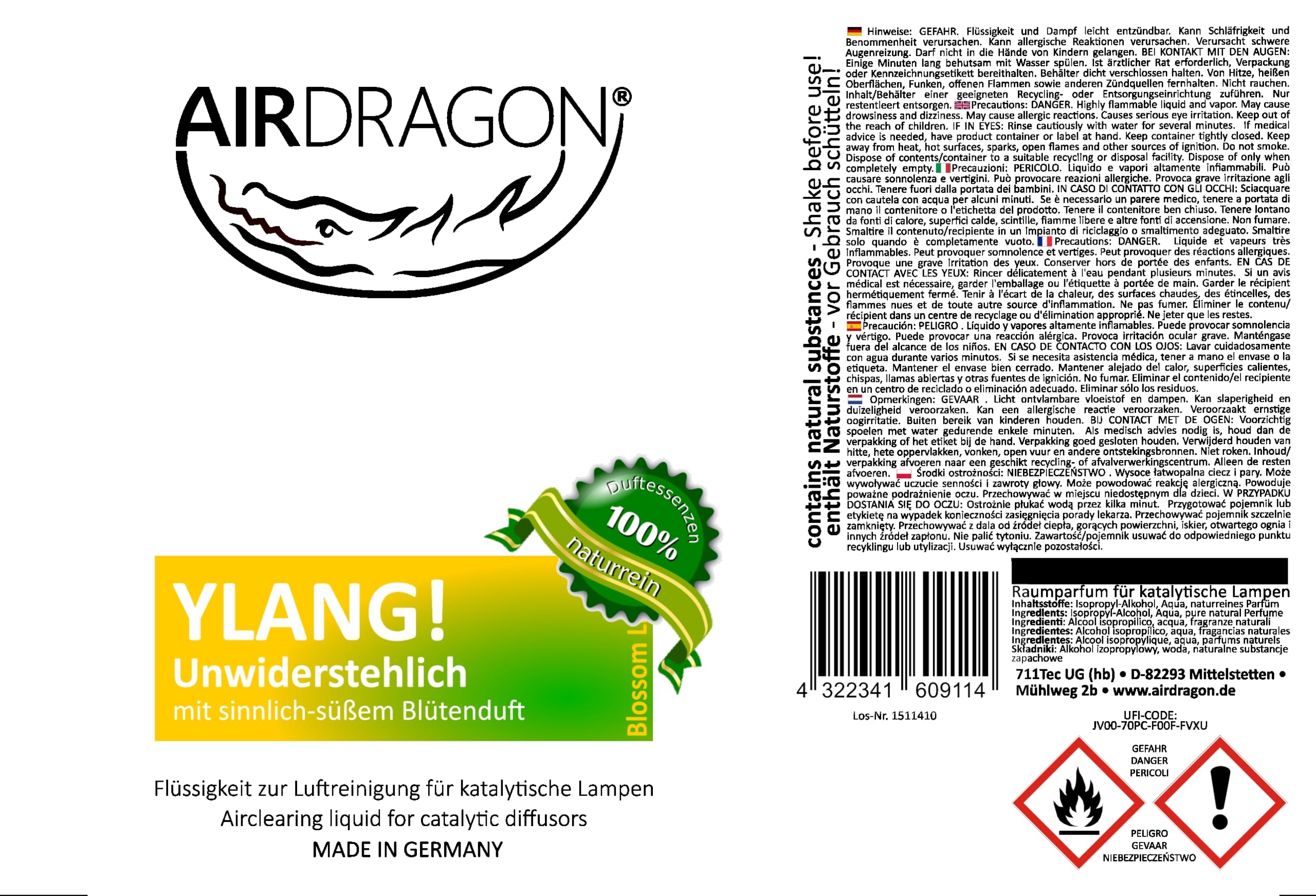AIRDRAGON® Zestaw zapachowy • NEUTRAL + YLANG! • 2 x 1 litr • Do każdej lampy katalitycznej • bez sztucznych substancji zapachowych • Premium naturalny zapach do pomieszczeń