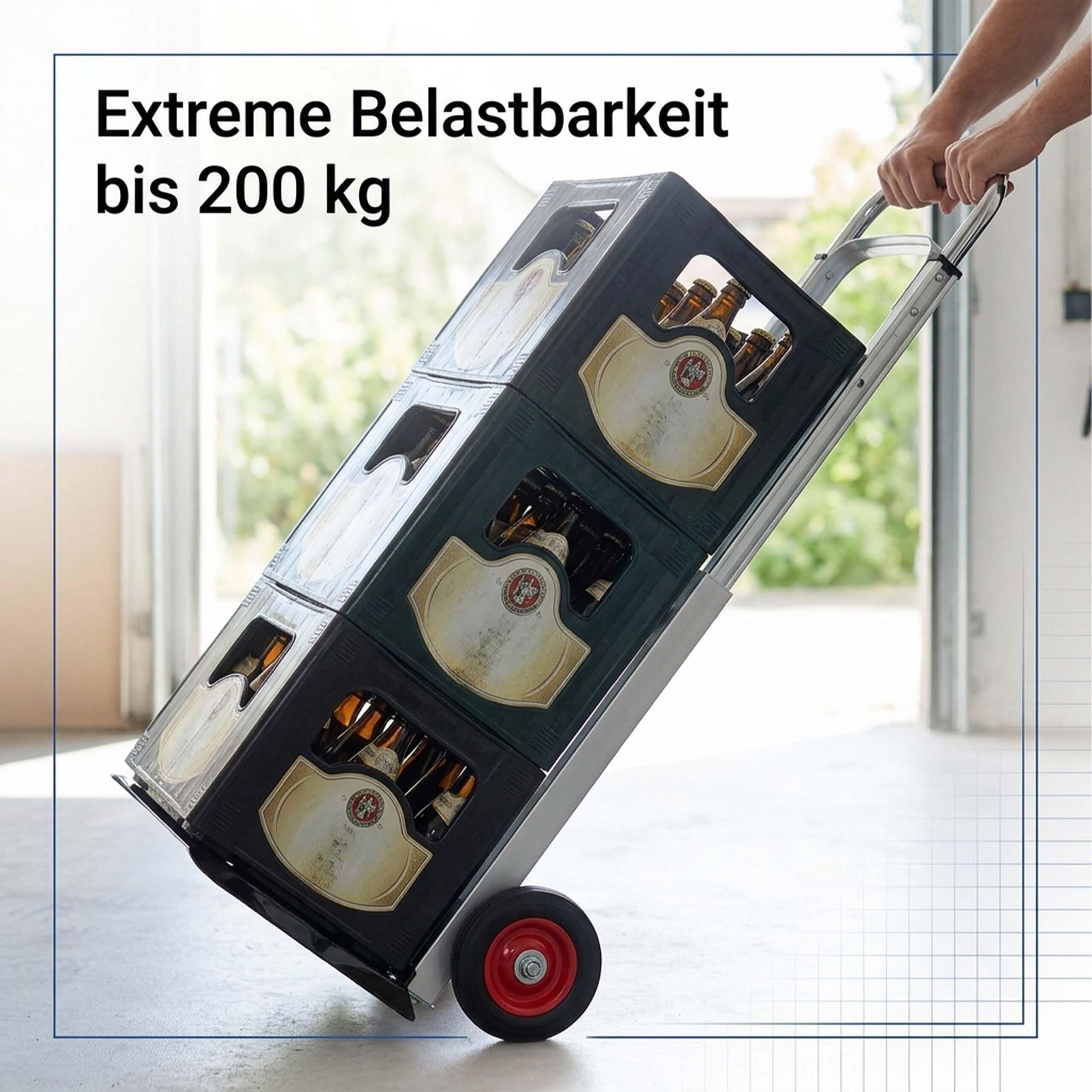 Relaxdays Sackkarre bis 200 kg Traglast, multifunktionale Transportkarre, leicht, Profi, Metall, silber