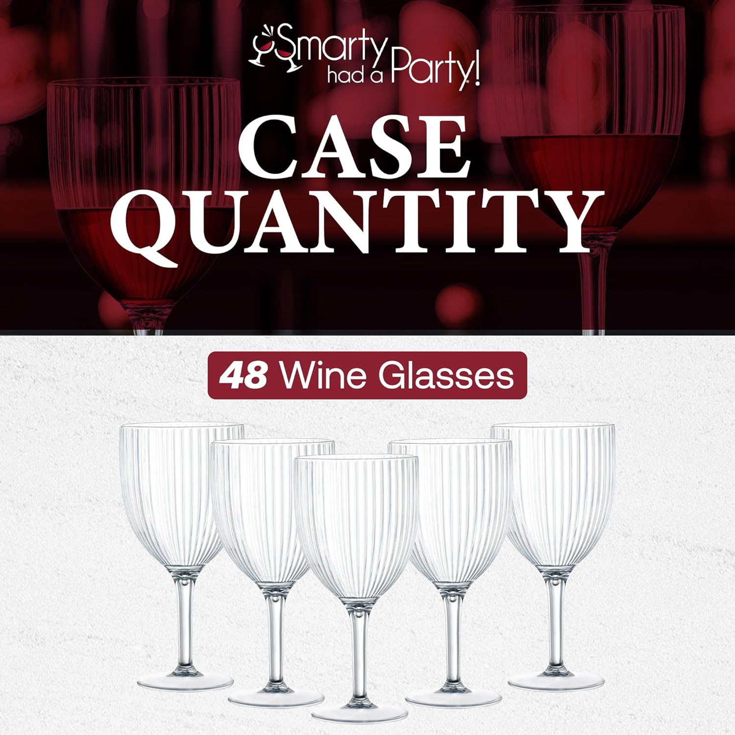 Smarty Had A Party 48 Clear Ribbed Plastic Wine Glasses 13 oz. Disposable Wine Glasses for Parties and Events