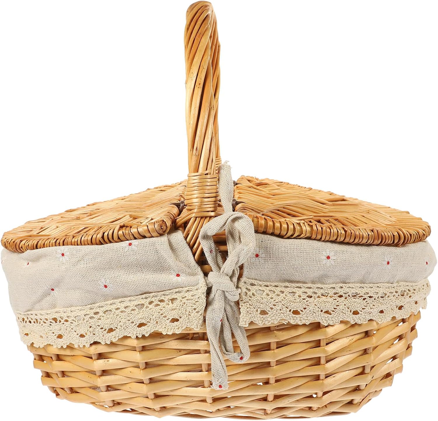 Toddmomy Wicker Picnic Basket with Lid and Handle Rattan Storage Basket for Outdoor Picnic and Home Organization Handmade Decorative 35x25x17cm