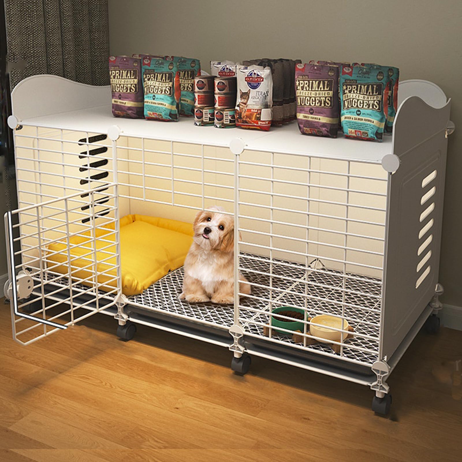 Image showcasing PJDDP Dog Cages Indoor, DIY Metal Wire Dog Kennel Enclosure, Pet Home ...