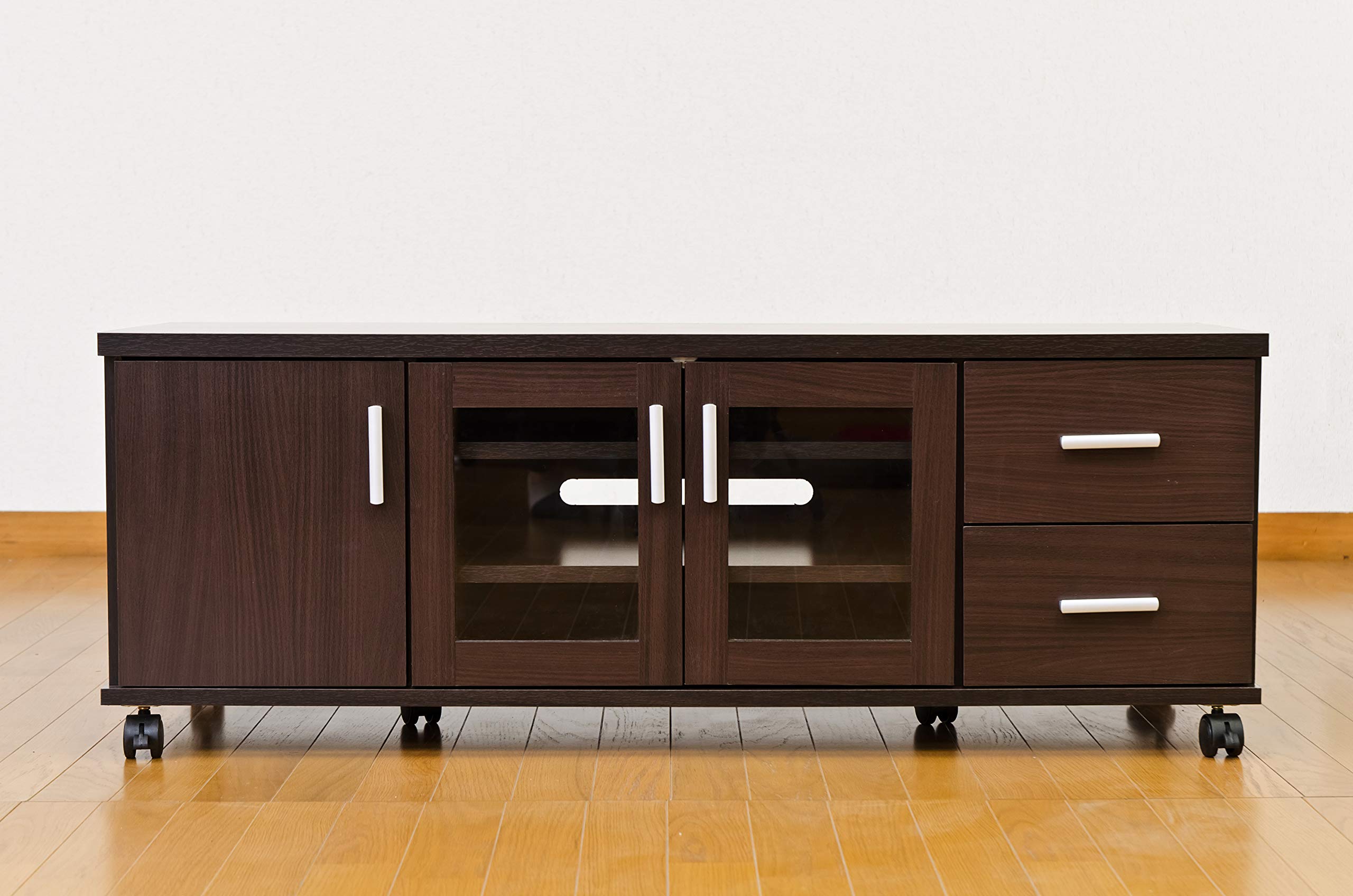 Amazon｜【ガラス観音扉、引出し2杯、扉収納付き】 TVラック テレビ