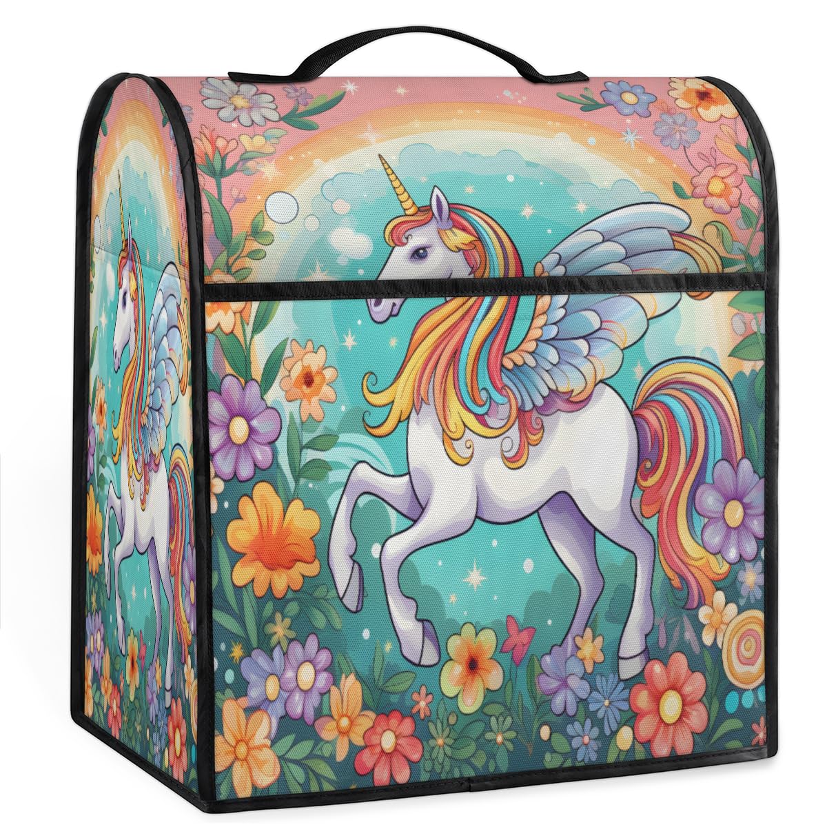Coffee Maker Cover Cute Flower Unicorn Kitchen Appliance Covers Small Appliance Covers Blender Cover Juicer Cover Dust Covers for Kitchen Appliances with Top Handle and Pockets,Washable,C561