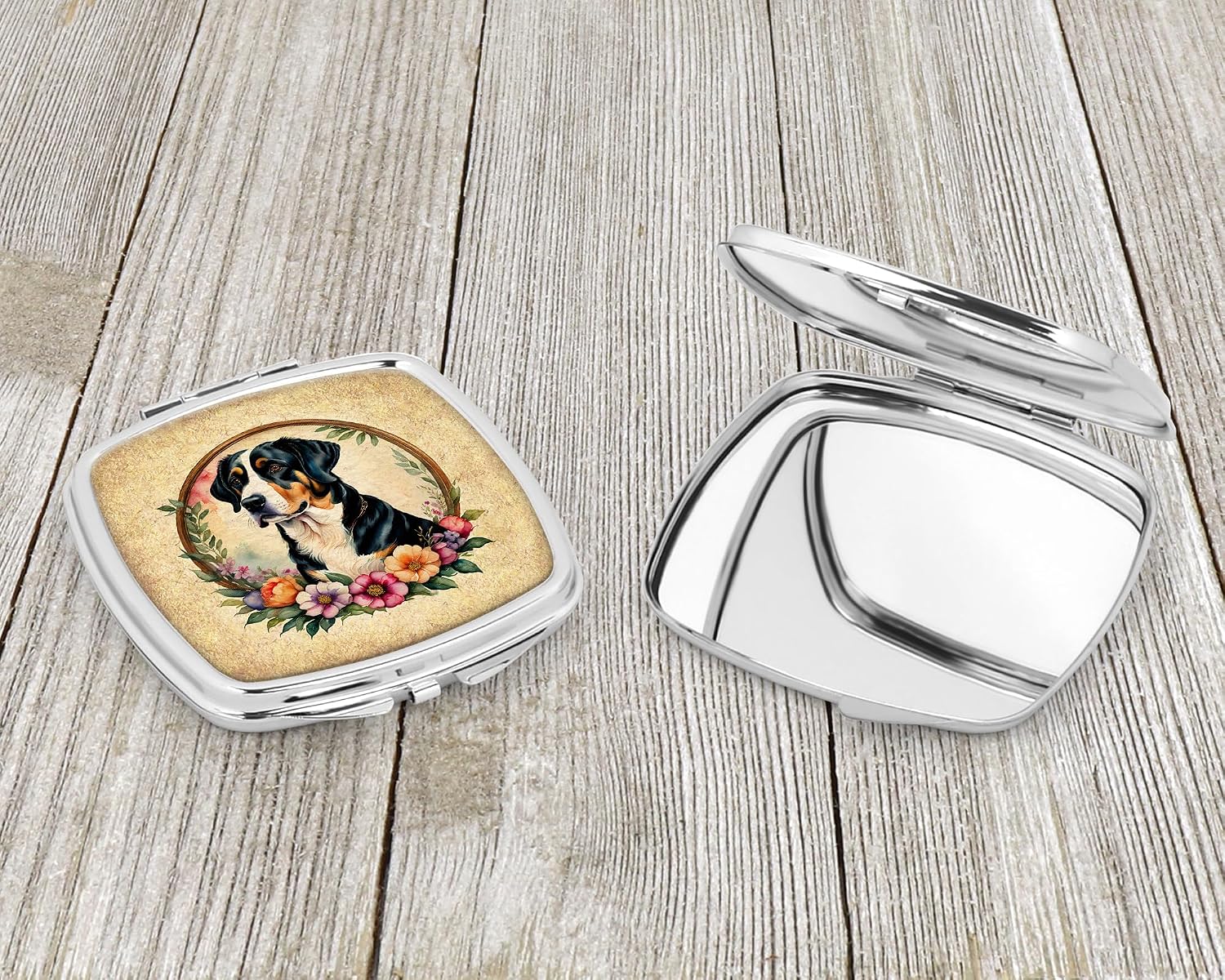 Caroline's Treasures Greater Swiss Mountain Dog and Flowers Compact Mirror Decorative Travel Makeup Mirror for Women Girls Gifts Pocket Makeup Mirror Folding Handheld image 3