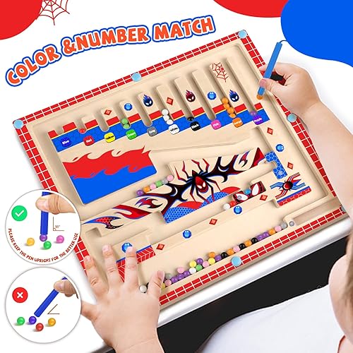 Miniatura 8 de wakeInsa Laberinto magnético de color y números, juguete Montessori para niñas y niños de 2 a 5 años, rompecabezas de bolas magnéticas de madera,