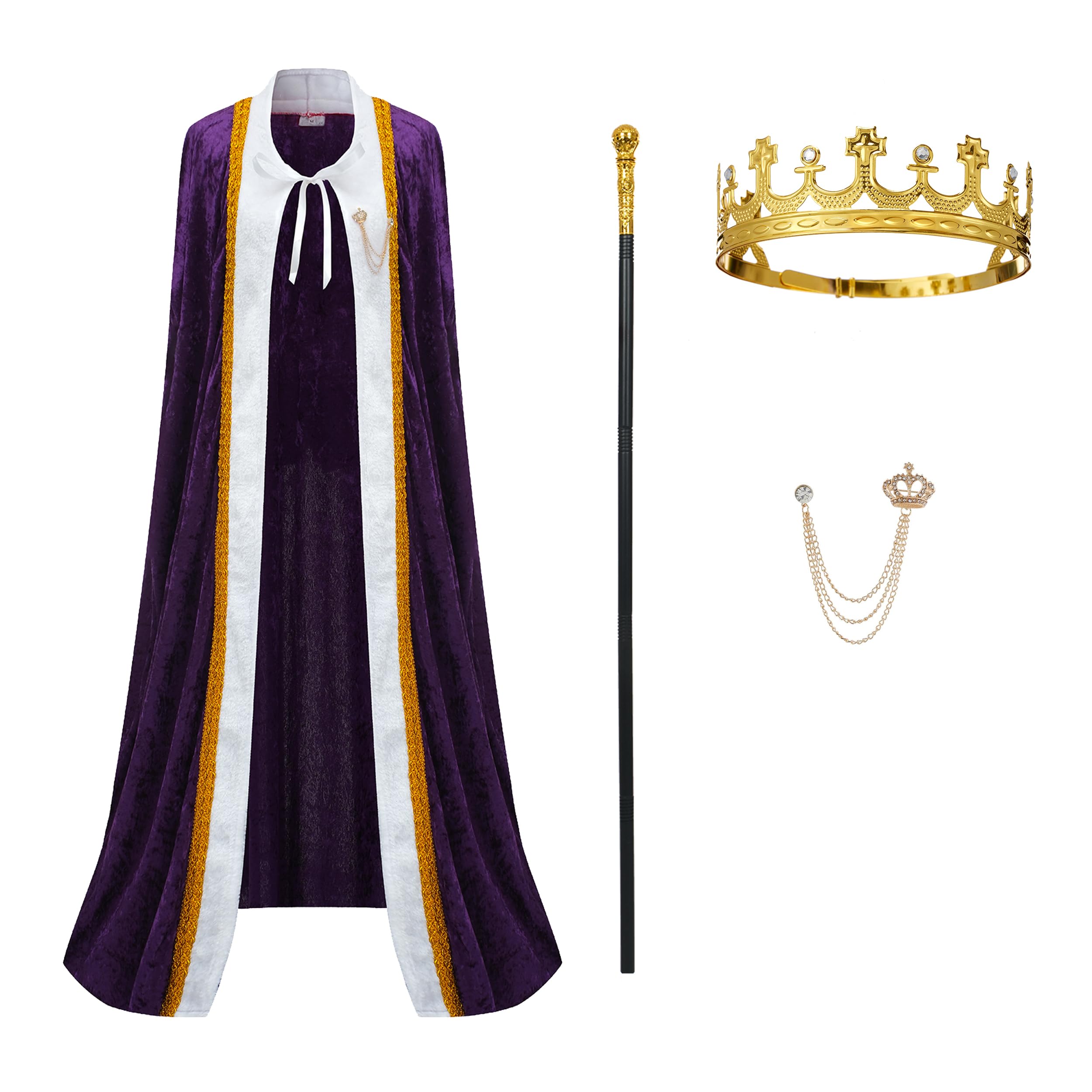 Regenboog King Costume for Men and Women Queen Costume,Adult King Cape Robe Metal Crown Scepter, Lord Farquaad Costumes
