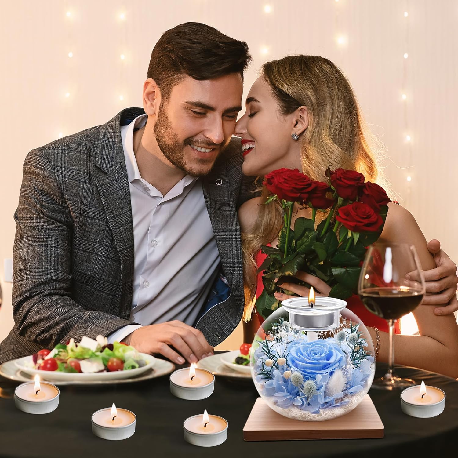 Valentines Birthday Gifts for Women Preserved Roses in Glass Dome with Scented - Romantic Preserved Flower for Women, Girlfriend, Wife, Mom, Grandma, Sister, Her-Blue - Image 3