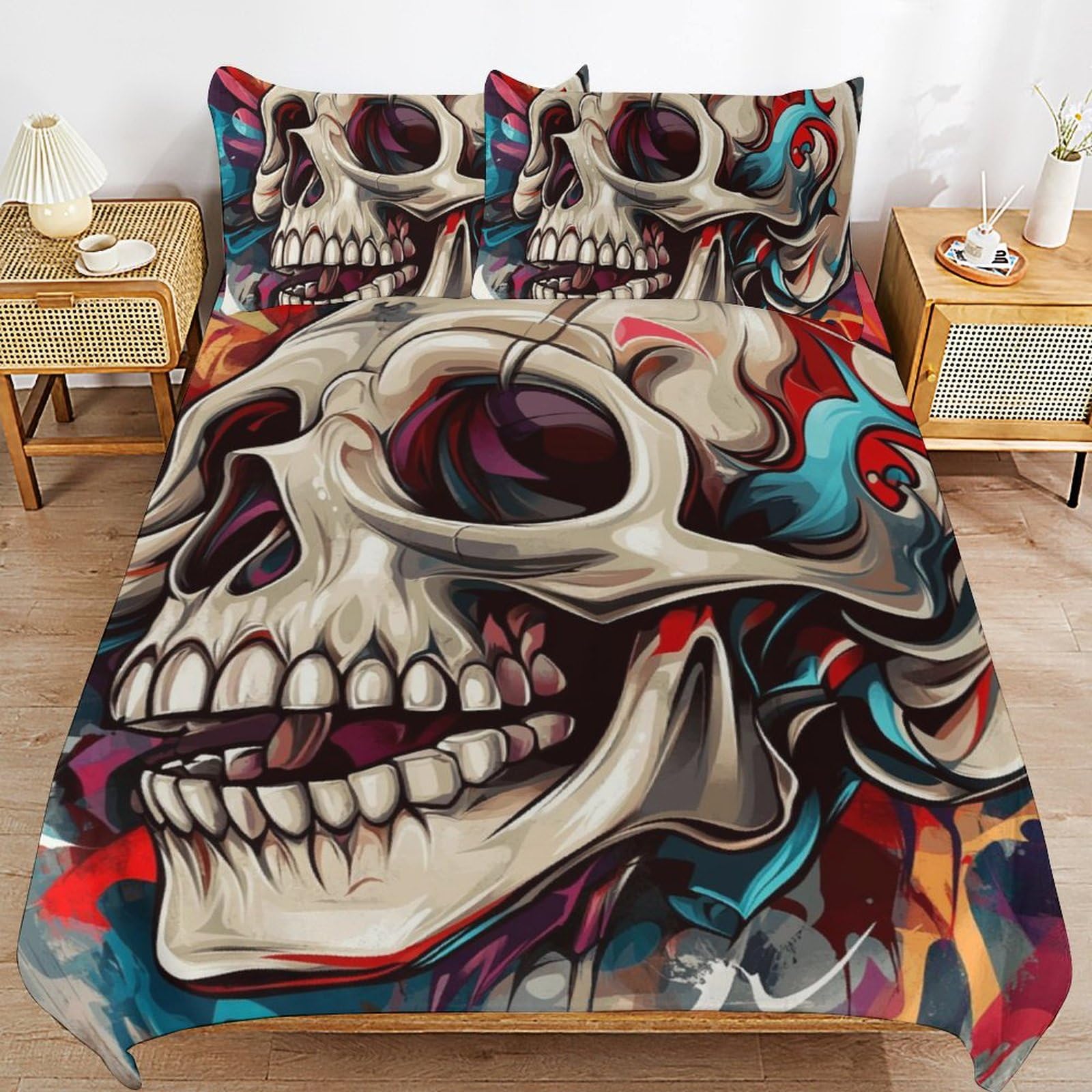 Parure de lit 3 pièces squelette avec housse et taie ado 80x80