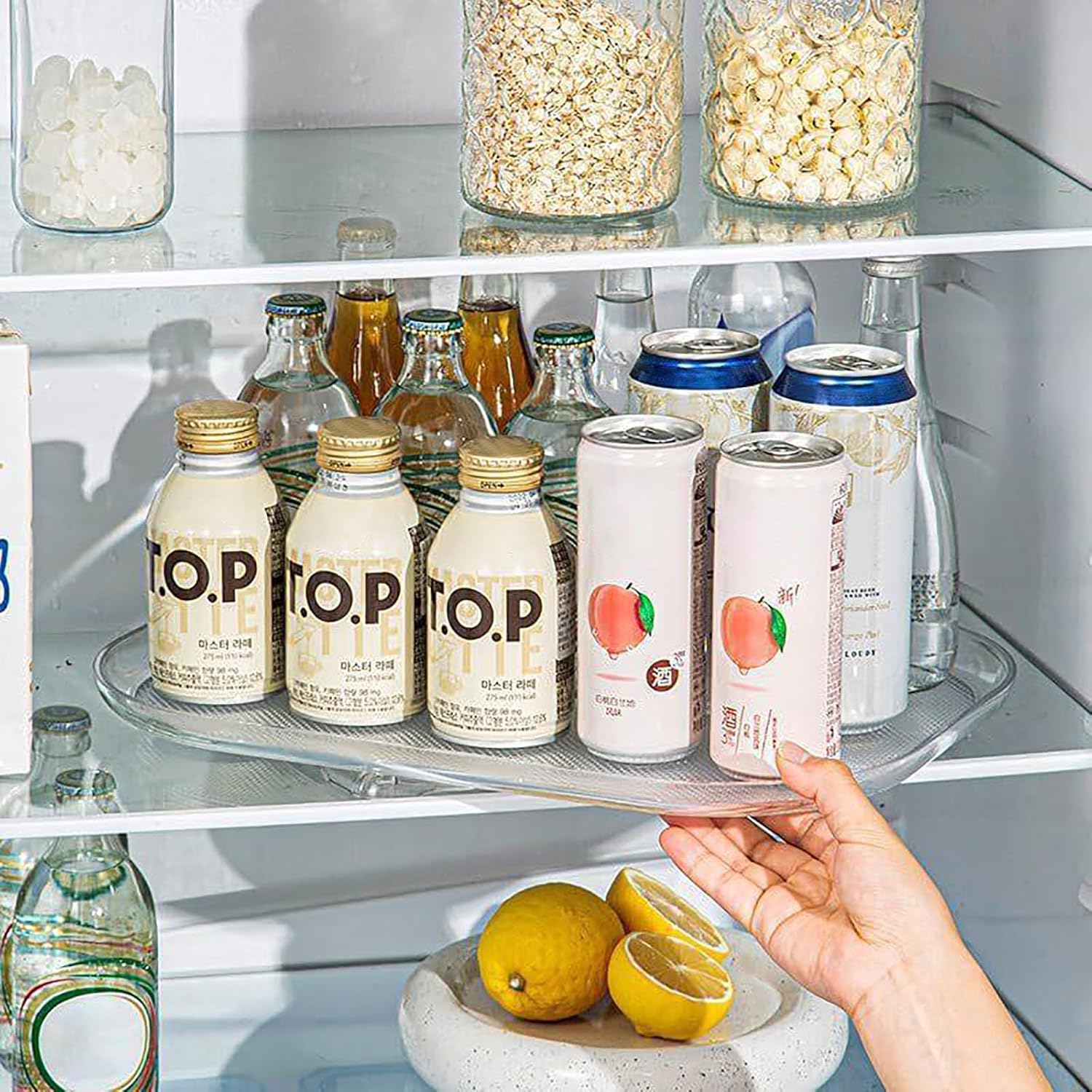 Dxcaicc Transparent Turntable,Rectangular Aclyic Lazy Susan Rotating Countertop Storage Rack for Refrigerator,Fridge Organizer for Kitchen Storage Cabinet Table