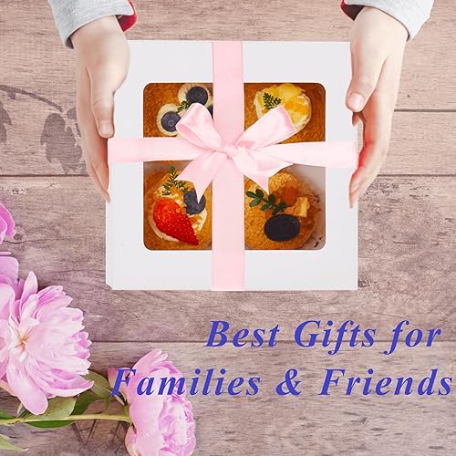 Miniatura 6 de PigPotParty Paquete de 12 cajas blancas para magdalenas con insertos y cinta rosa, capacidad para 4 cupcakes estándar, fácil montaje con tapa