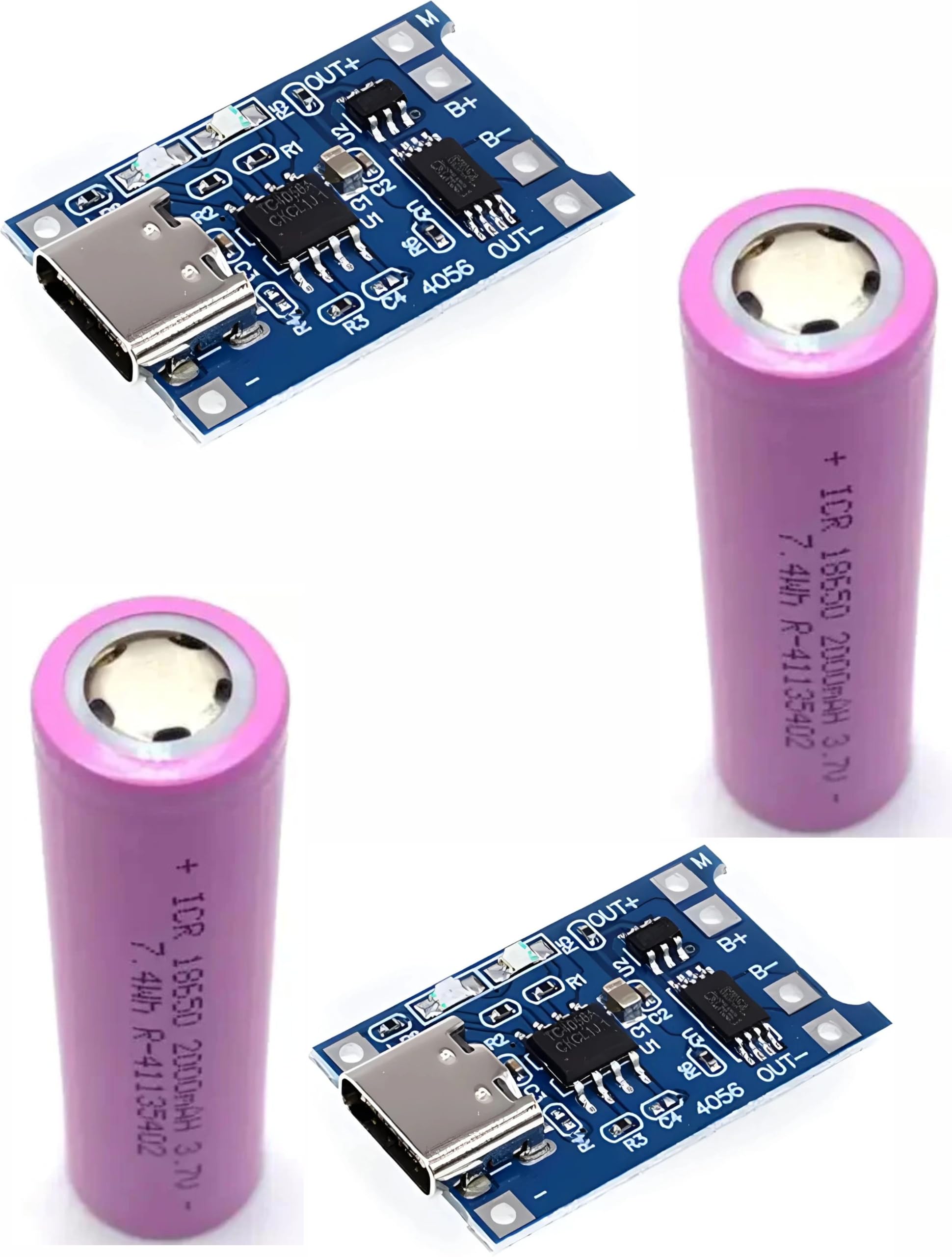 3.7V 2000mAh Rechargeable Lithium Battery Pack with TP4056 1A Charging Module, DIY Power Kit for Electronics Projects, Pack of 4-image-45