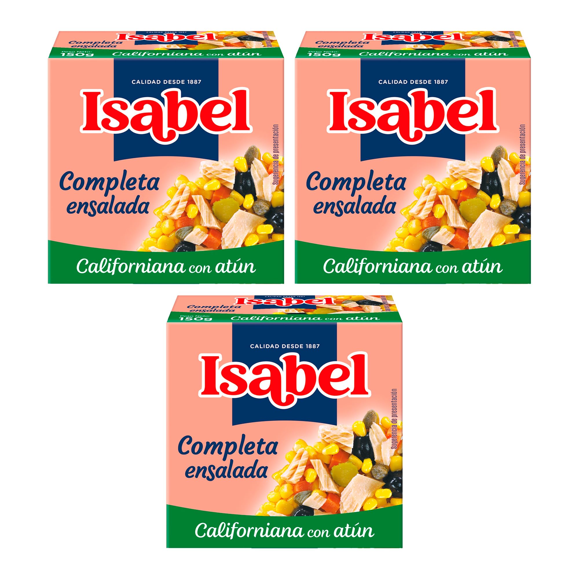 Isabel Ensalada completa californiana con atún, 1 pack de 3 latas de 150gr