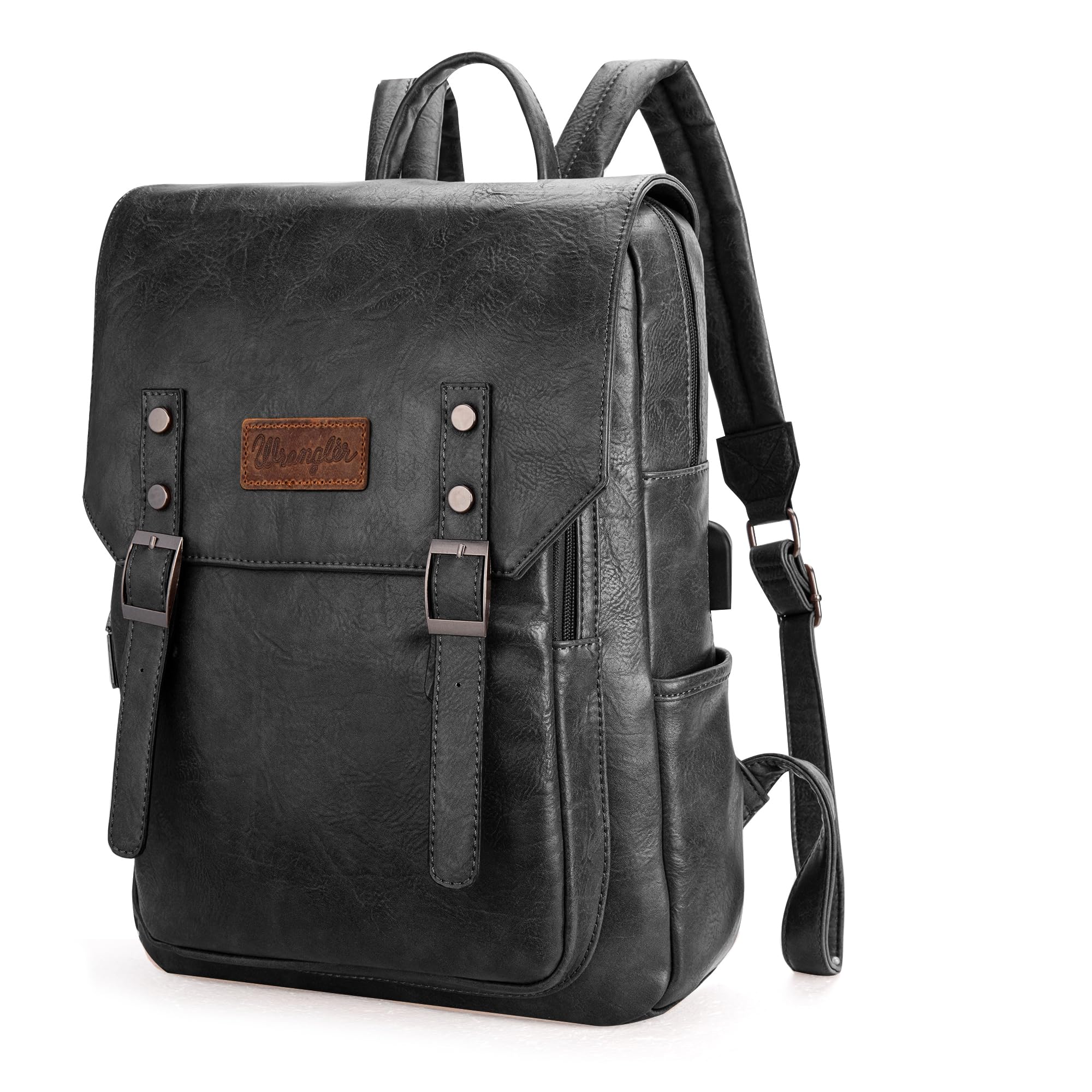 Wrangler Backpack for Men & Women Vintage Vegan Leather Work Business Travel Laptop Backpack