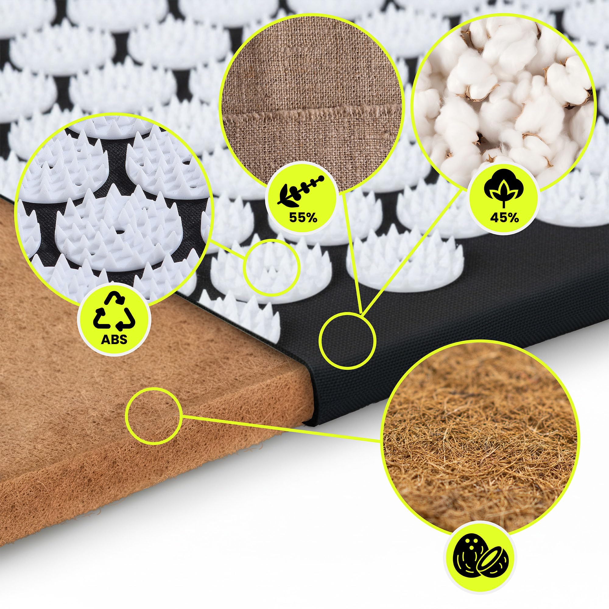 Hypermotion Tapis Acupression ECO, Tapis Champ de Fleurs 3-en-1 en Lin, Fibre de Coco et Sarrasin - Soulage Mal de Dos, Nuque et Tensions Musculaires - Naturel et Respirant - 7 182 Points de Pression