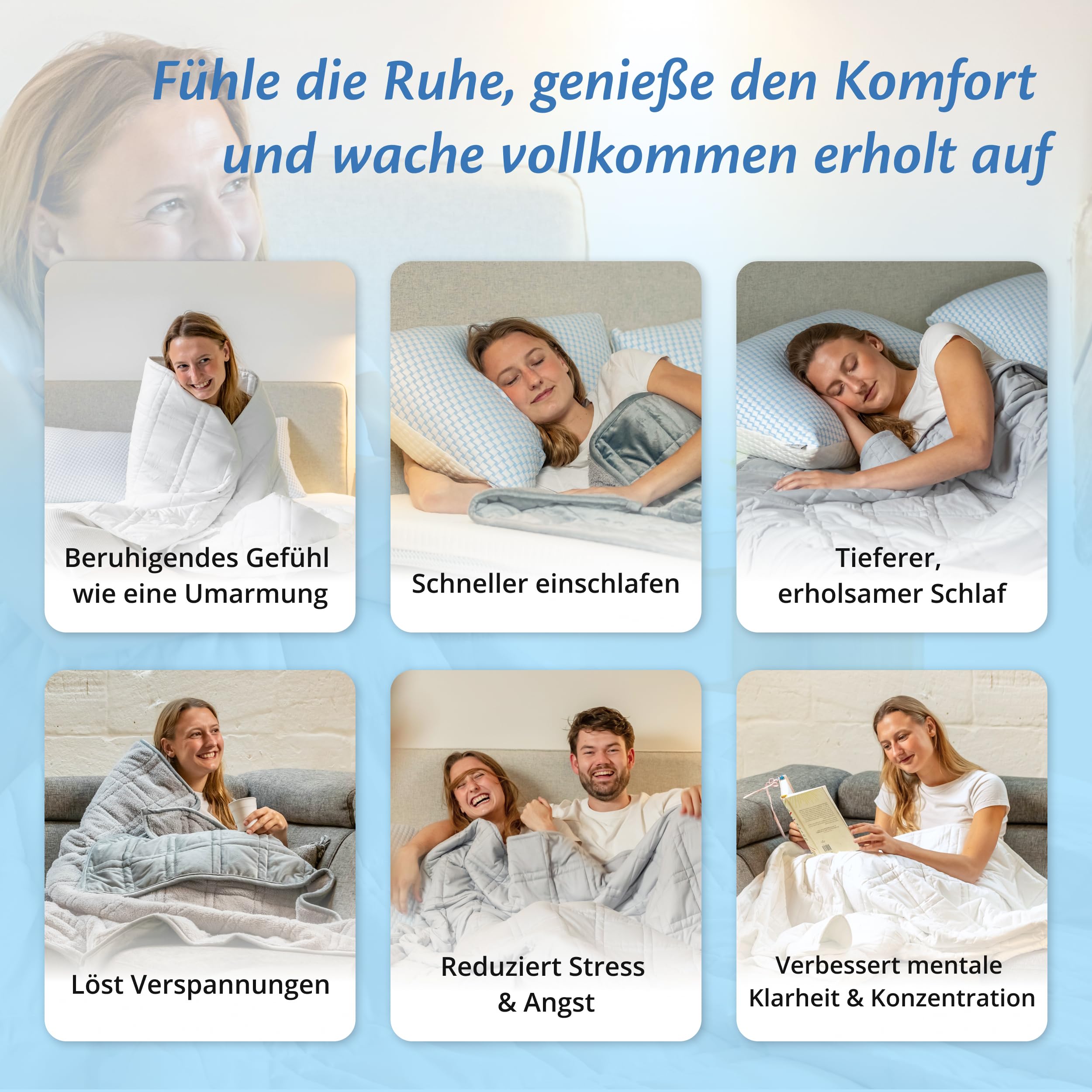 Ella Gewichtsdecke 135x200 7kg Anti Stress Therapiedecke 100% Baumwolle Bettdecke für tiefen Schlaf Weighted Blanket Grau