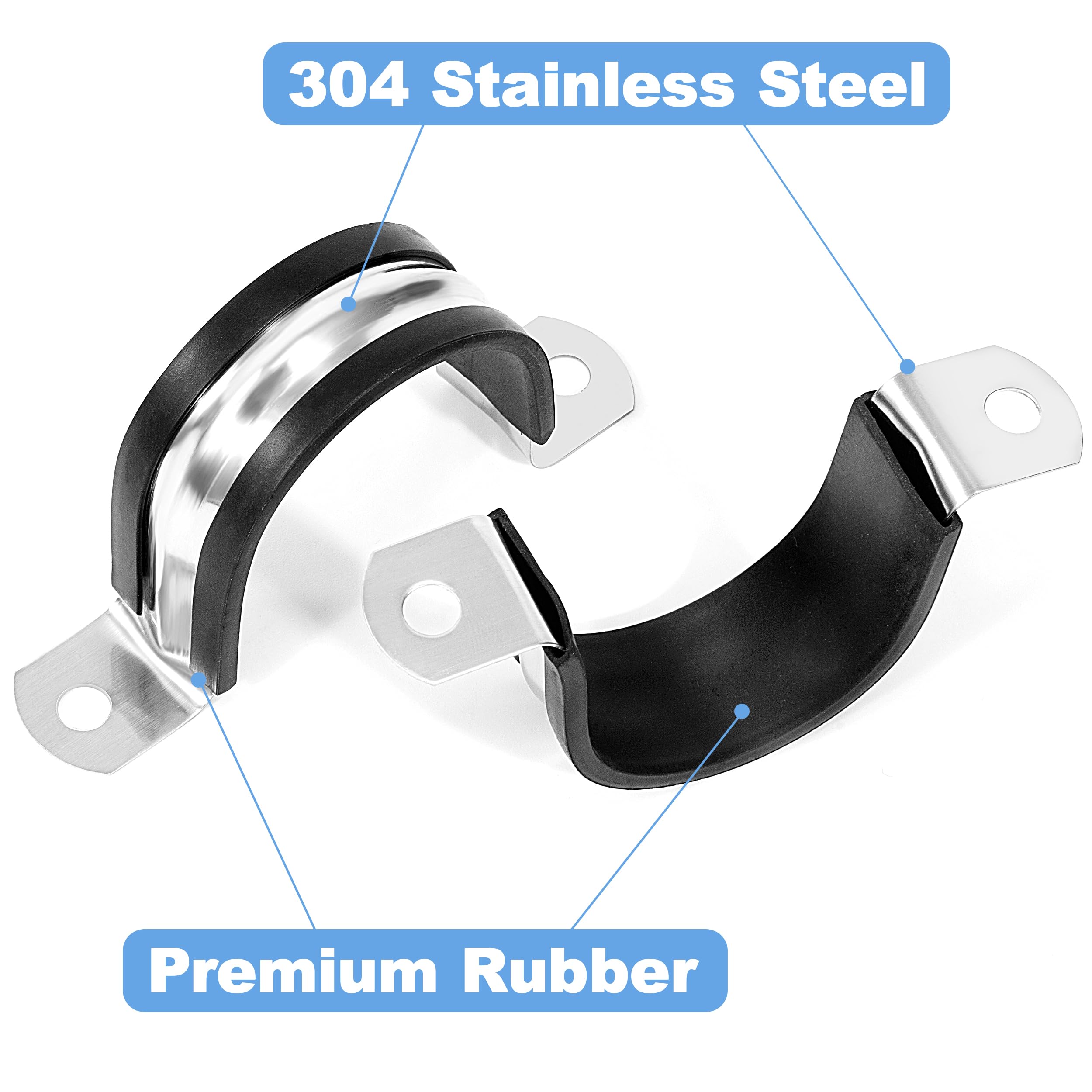 Abrazaderas para Tubos 48mm de Acero Inoxidable 304 con Acolchado de Goma 12 Piezas