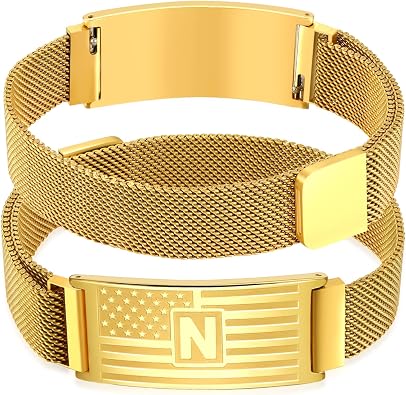 DuoDiner Initials Bracelets for Men Boys,A-Z Capital Letters American Flag Stainless Steel Bracelet Jewelry Gifts for Men Boys Kids Son Grandson Brother Dad Husband
