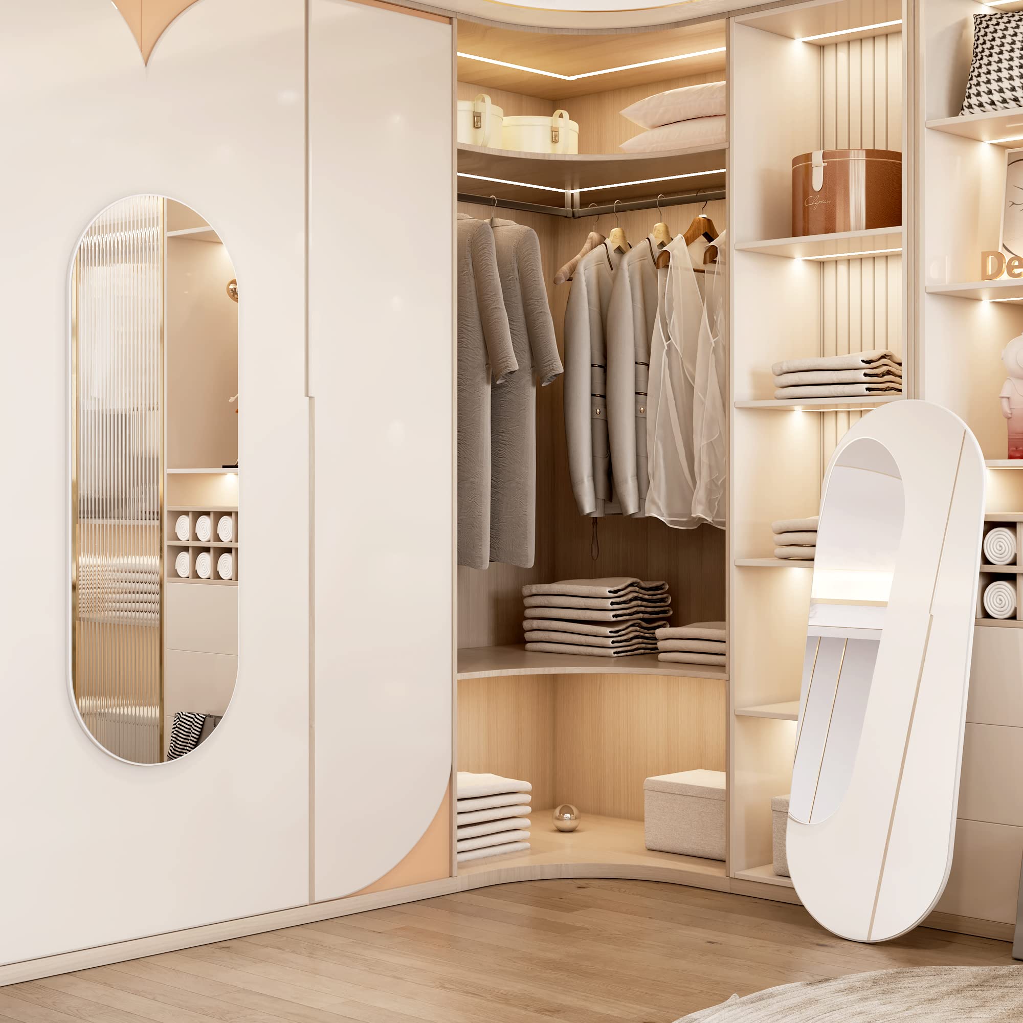 Kasibie Arched Wall Mounted Hanging Mirror,Wall & Floor Mirror,Full Length Mirror,Full Body Mirror,Body Dressing Mirror, High Definition & True Reflection,Arched Mirror for Bedroom(55"x20",White)