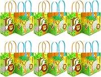 Vista 2 de TINYMILLS Bolsas de regalo con temática de animales de la selva de safari con asas, bolsas de dulces de libro de selva para fiestas de cumpleaños