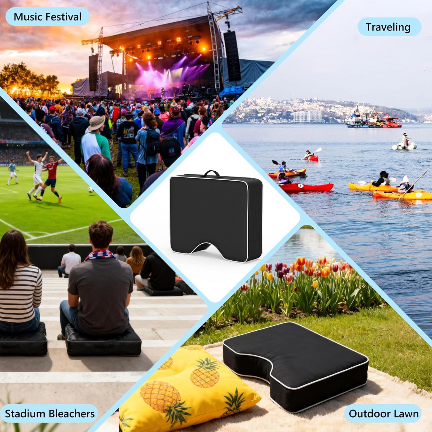 Stadium Seat Cushions Waterproof, Extra Thick 3.5" Portable Bleacher Seat Cushions, Indoor Outdoor Cushion for Sports Events