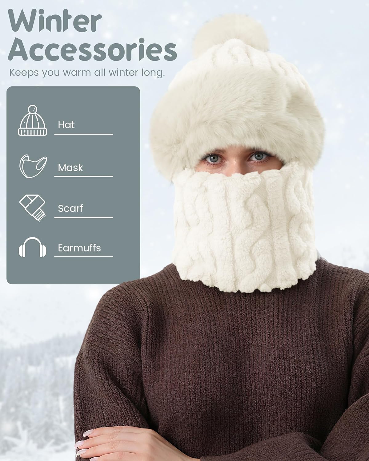 Hat and Scarf Set for Women - One Piece Hat Beanie Winter Face Mask for Women/Men, Warmer Beanie Neck Scarf Ski Snow Hats - Image 3