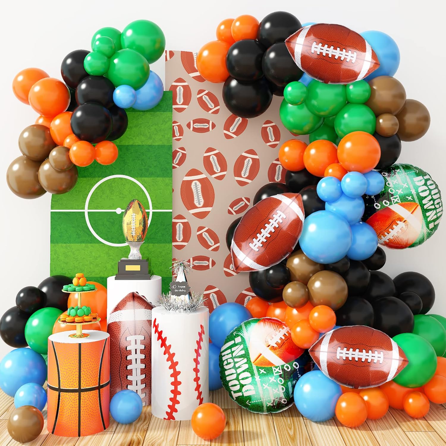 Football Balloon Arch Kit, Green Black Blue Balloon Garland