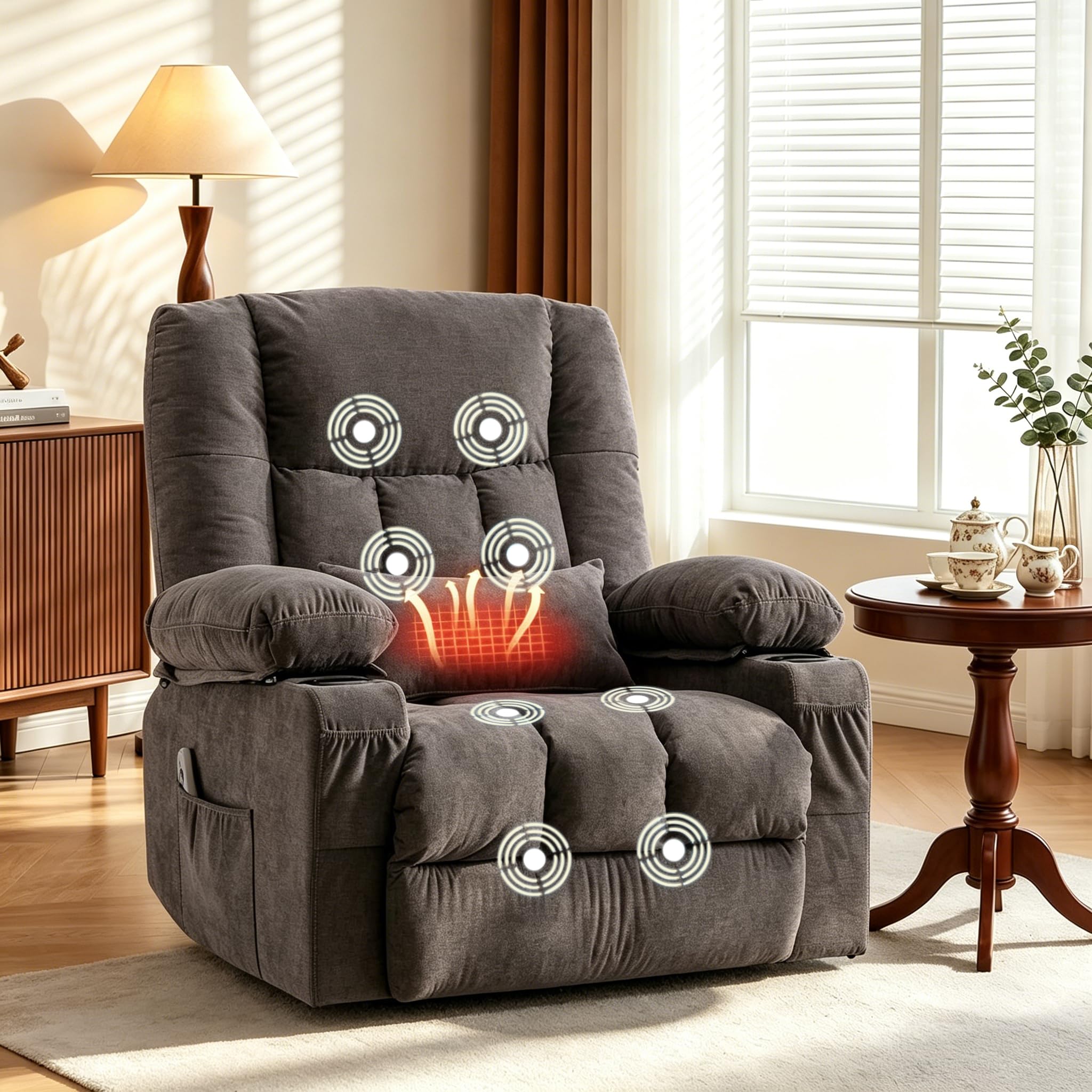 MAHOMICO Swivel Rocker Recliner with Massage and Heat