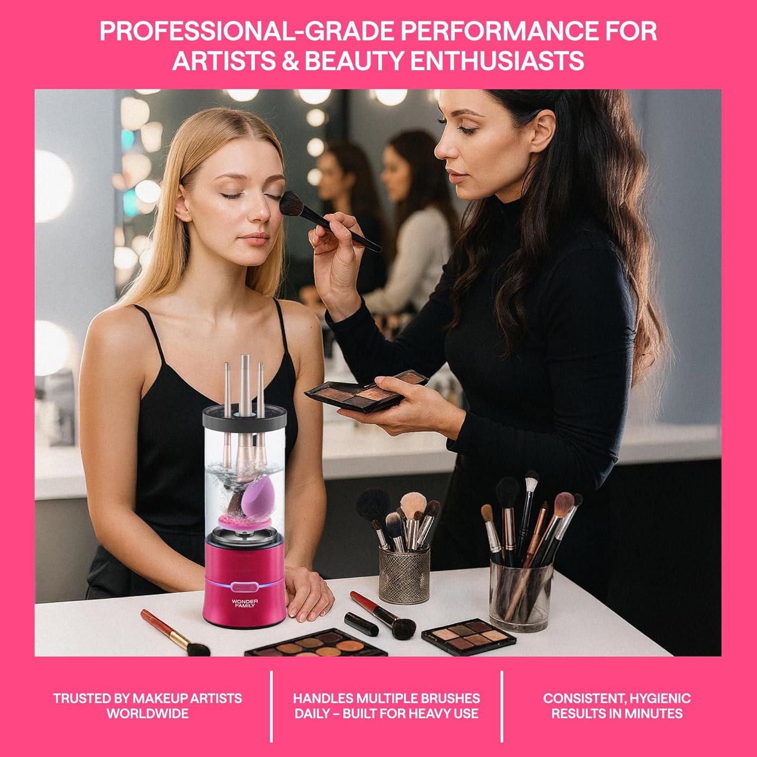 3-in-1 Electric Makeup Brush Cleaner & Dryer – Automatic Washer, Fast Air-Dry & Holder Stand – Cleans Brushes & Sponges (Pink) - Image 7