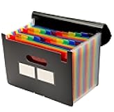 Mukawa 24 Pocket Expanding File Folder, Expandable Accordion File Organizer, Letter/A4 Paper Document Filling Organizer,Colored Tabs,Black
