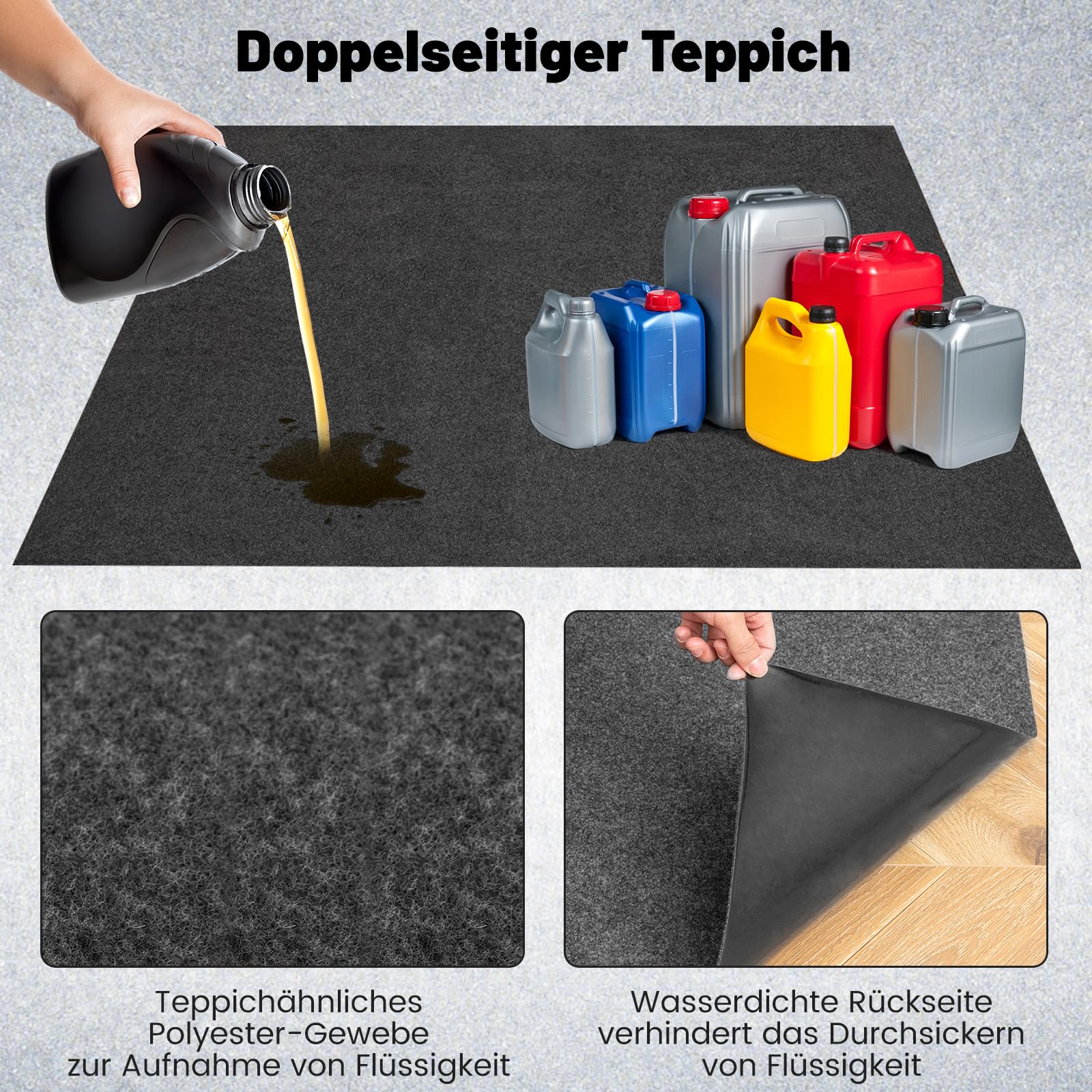 GOPLUS Garagenbodenmatte, 252,5 x 221 cm Ölauffangmatte zum Schutz des Garagenbodens, Bodenmatte mit doppelseitigem Klebeband, Garagenmatte Antirutschmatte Auto, wiederverwendbar
