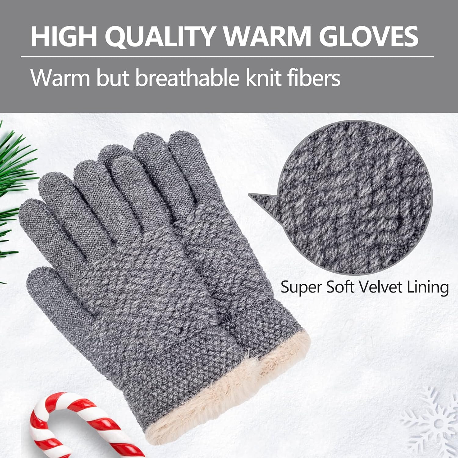 FENELY 2 Pairs Kid Winter Knit Gloves Stretchy Warm Gloves Gift for Boy Girl - Image 2