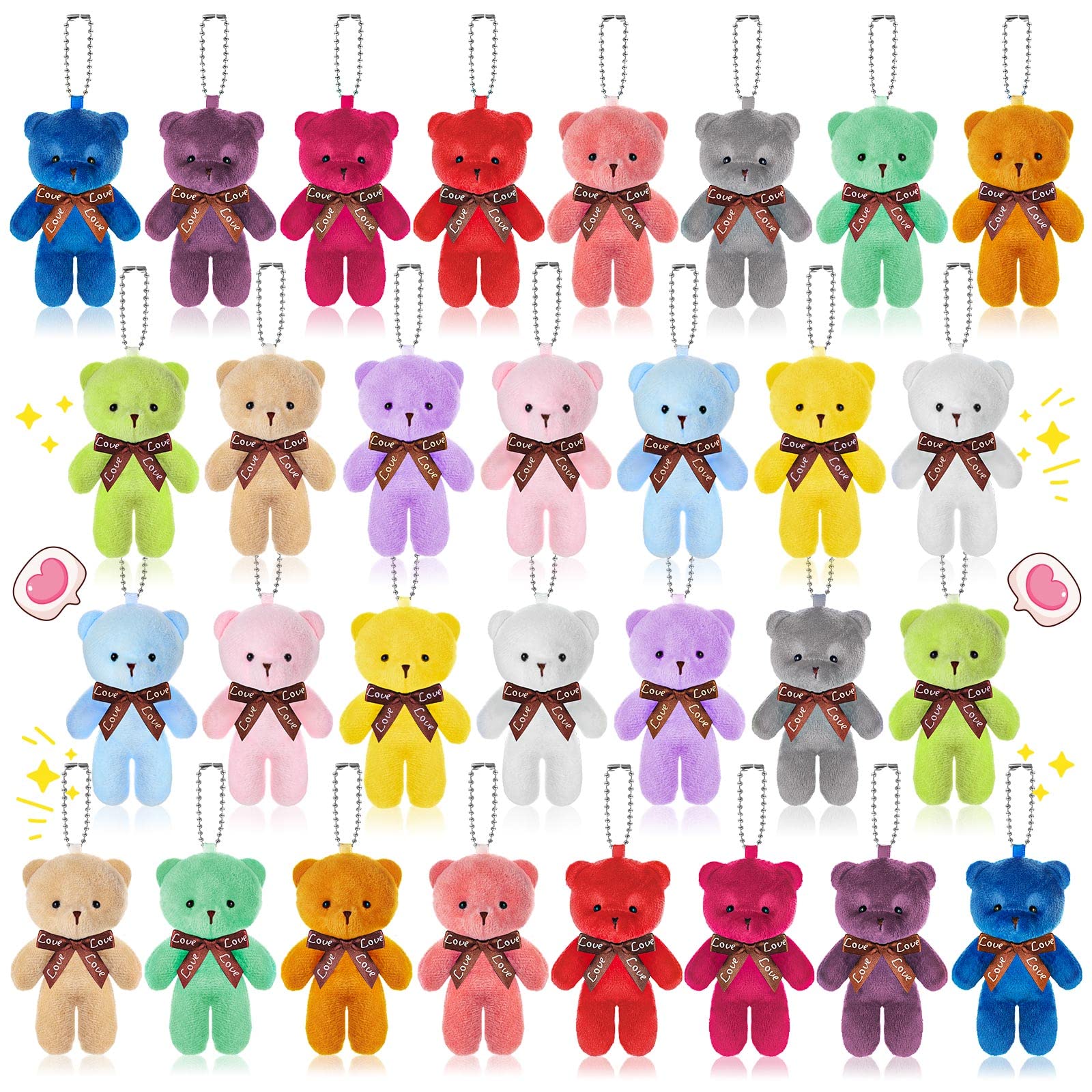WhistenFla 30 Packs Mini Bears, Plush Stuffed Tiny Bears Doll Bulk Mini