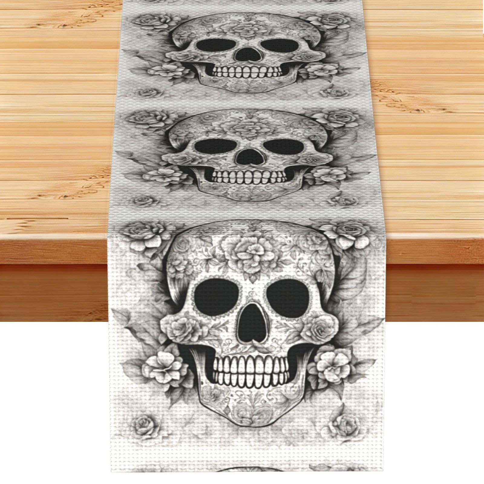 Mexican Skull Vintage Style Table Runner 13x72in, Soft Printed Centerpieces for Tables, Kitchen, Countertops & Dining Area Home Decor