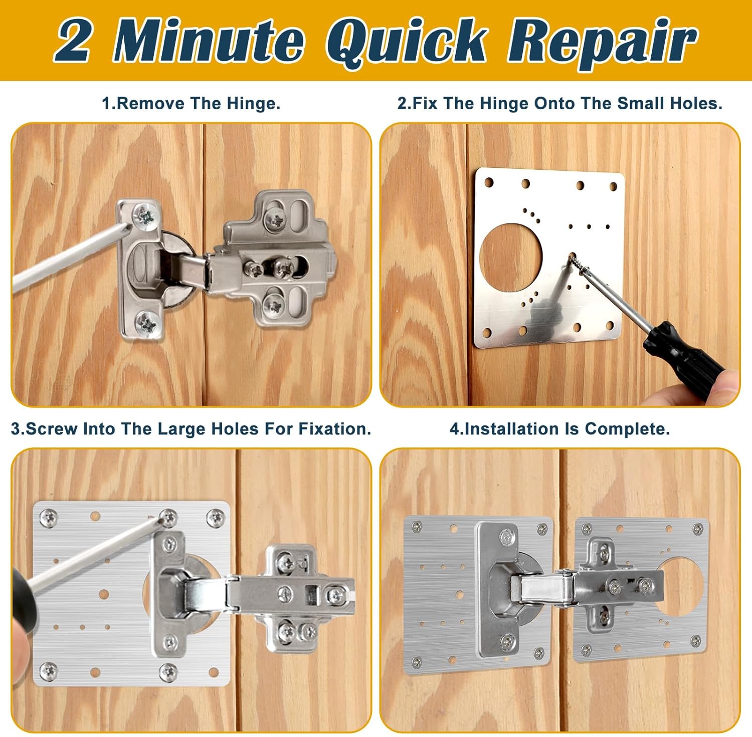 50PCS Upgraded Cabinet Hinge Repair Plate Kit: Durable Stainless Steel Mounting Fix Boards with 300 Screws for Kitchen Cabinets, Cupboard Doors & Furniture (3.15"x3.15")
