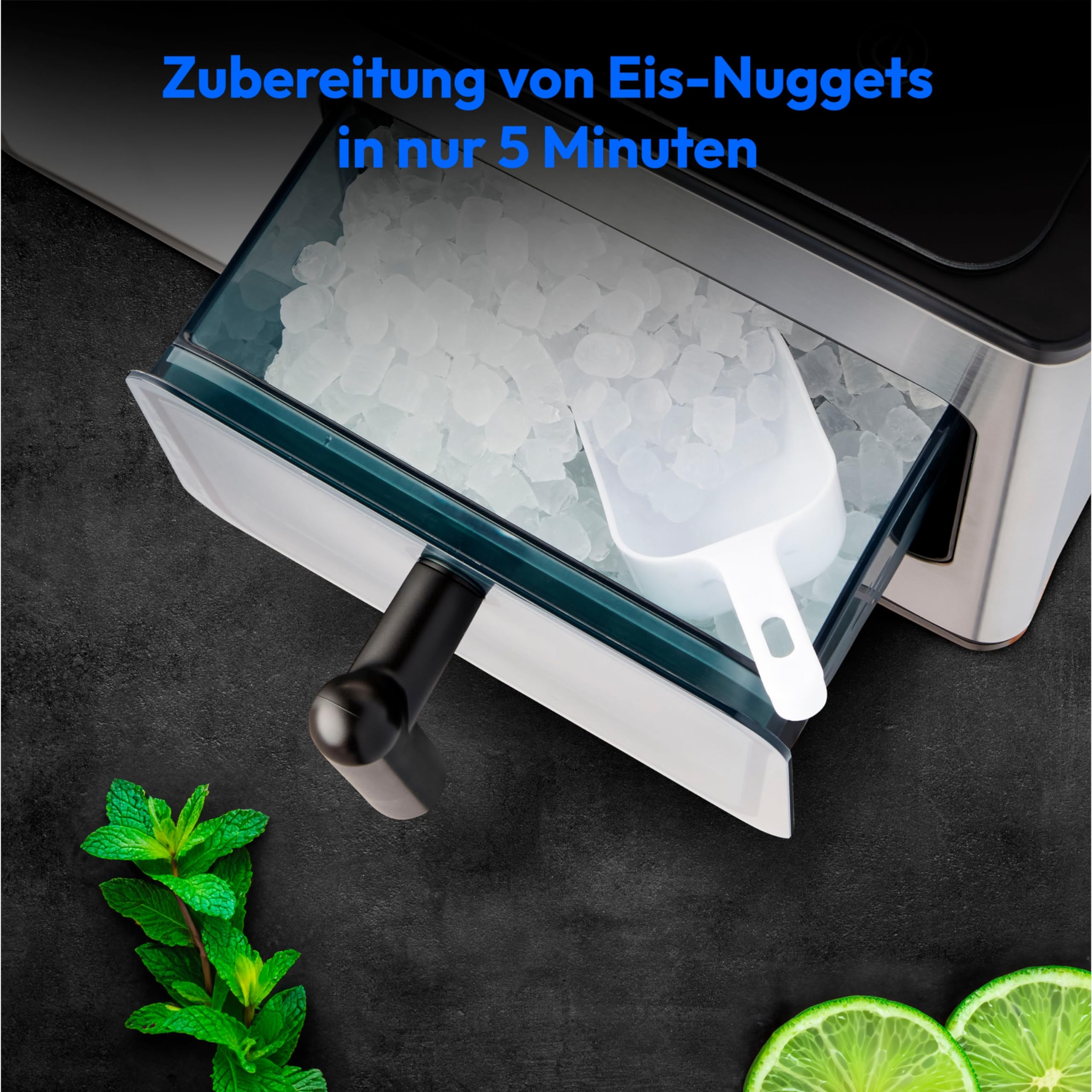 MEDION Eiswürfelmaschine (Nugget Eiswürfel, Crushed Ice, perfekt für Getränke & Cocktails, 2 Liter Tank, bis zu 15kg Eiswürfel, kurze Produktionsdauer ca. 5 Min., selbst reinigend, MD11960)