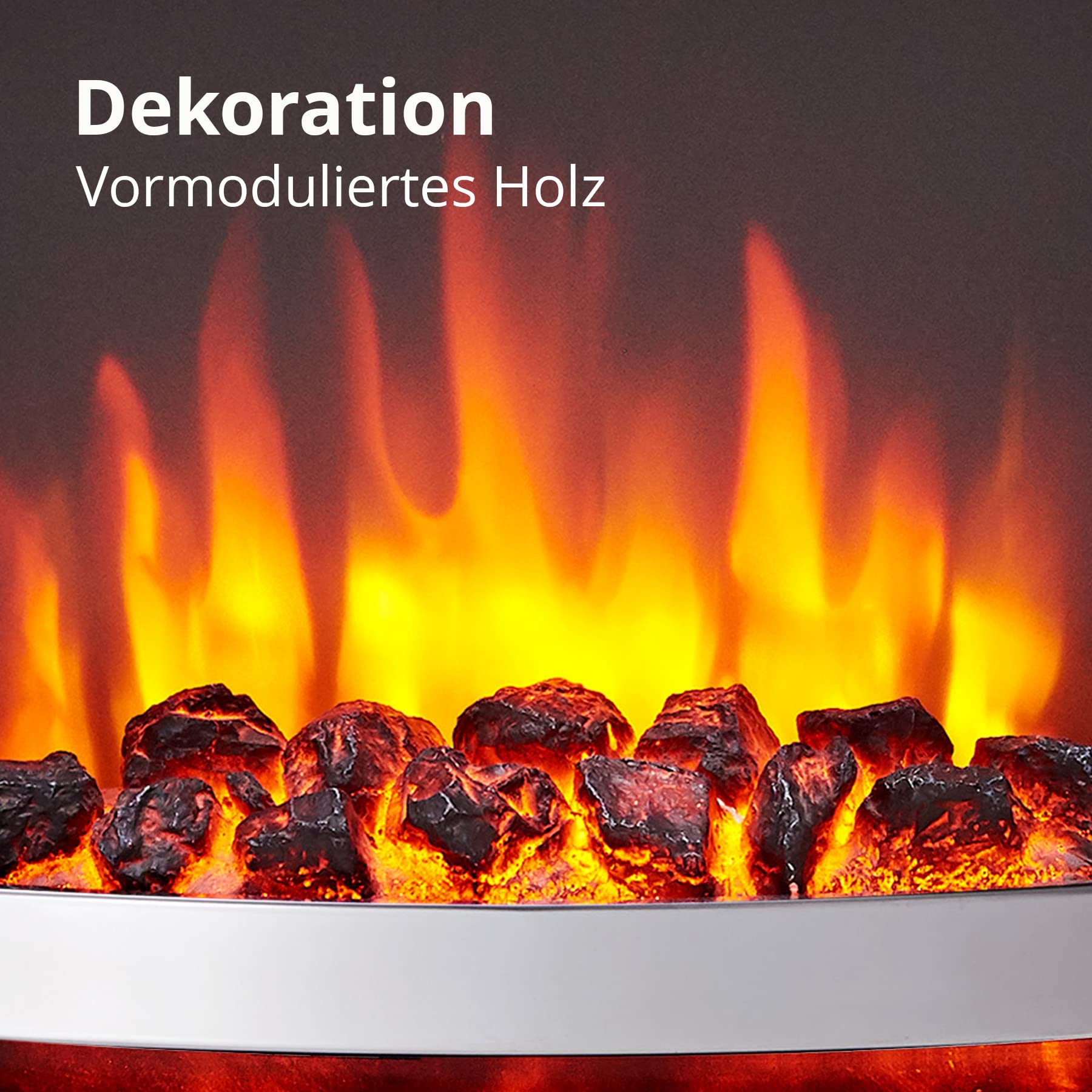 BALDERIA Elektrokamin Cosmo, Heizung 2000W, Chrom | Elektrischer Einbaukamin mit 3D-Flammeneffekt, LED-Beleuchtung, Kamin mit Fernbedienung, Timer, Thermostat