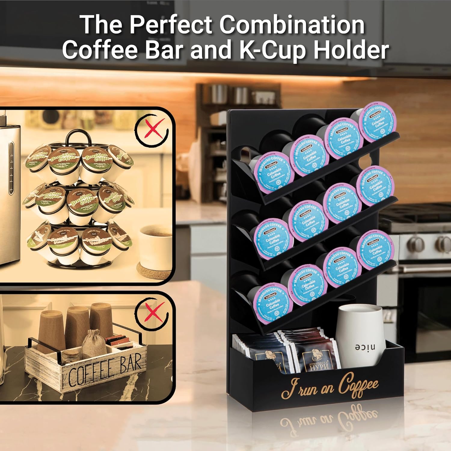 BREIKON マジックローリングポッド K-Cupオーガナイザー 壁取り付けK-Cupホルダー 高品質ブラックアクリルコーヒーオー