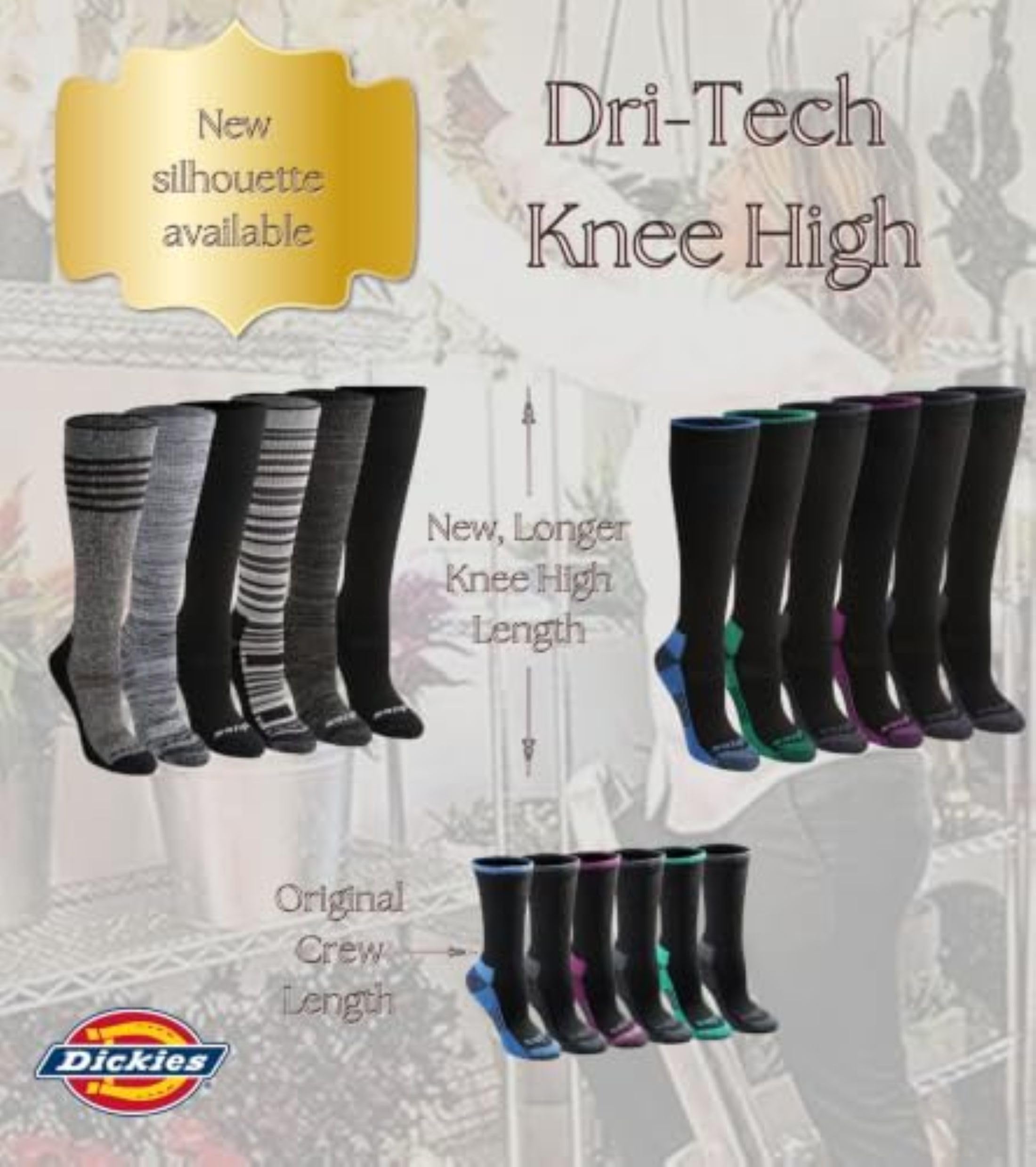 Dickies Damen Dri-Tech Essential Moisture Control Crew Socken, erhältlich in S-XL (6, 12 Paar), kniehoch, Schwarz (12 Paar), Medium